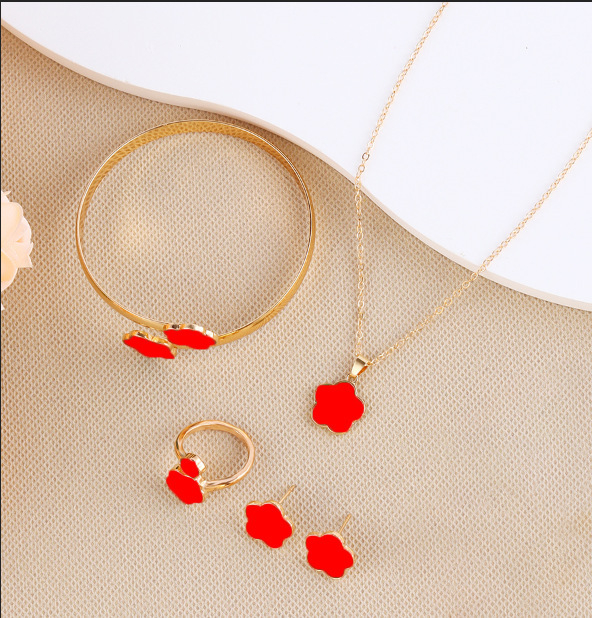 Bijuterii noi pentru femei, cu cinci frunze de flori, la modă, norocoase, costum transfrontalier, colier, brățară, cercei, costum pentru femei