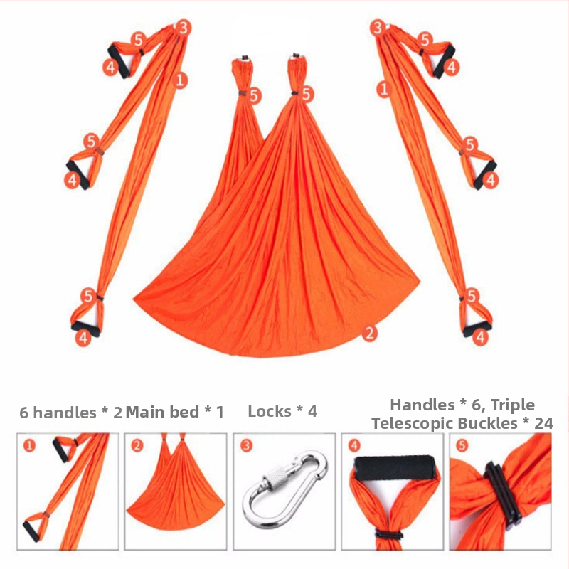 Фабричен въздушен йога хамак с 6 дръжки, йога студио със стойка на ръце, фитнес за вътрешен, нееластична найлонова тъкан