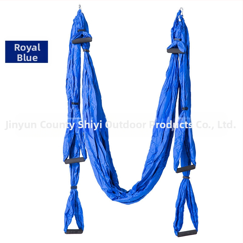 Rūpnīcas pieplūdes gaisa jogas šūpuļtīkls ar 6 rokturiem jogas studijā ar roku stāvēšanas fitnesa iekštelpu neelastīgu neilona audumu