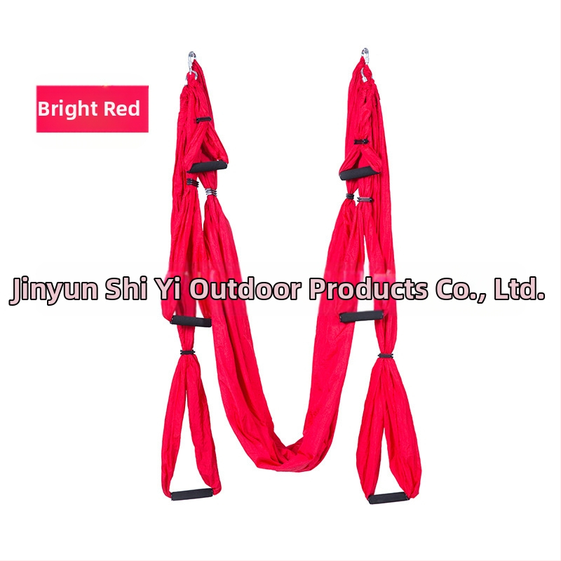 Rūpnīcas pieplūdes gaisa jogas šūpuļtīkls ar 6 rokturiem jogas studijā ar roku stāvēšanas fitnesa iekštelpu neelastīgu neilona audumu