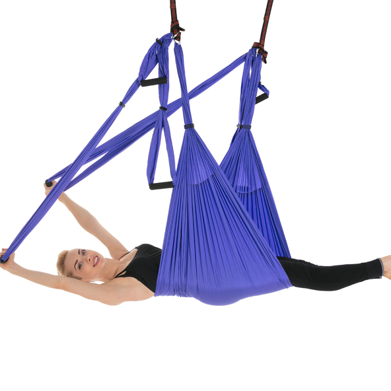 Rūpnīcas pieplūdes gaisa jogas šūpuļtīkls ar 6 rokturiem jogas studijā ar roku stāvēšanas fitnesa iekštelpu neelastīgu neilona audumu