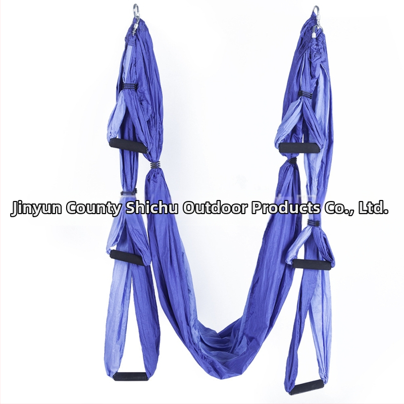 Rūpnīcas pieplūdes gaisa jogas šūpuļtīkls ar 6 rokturiem jogas studijā ar roku stāvēšanas fitnesa iekštelpu neelastīgu neilona audumu