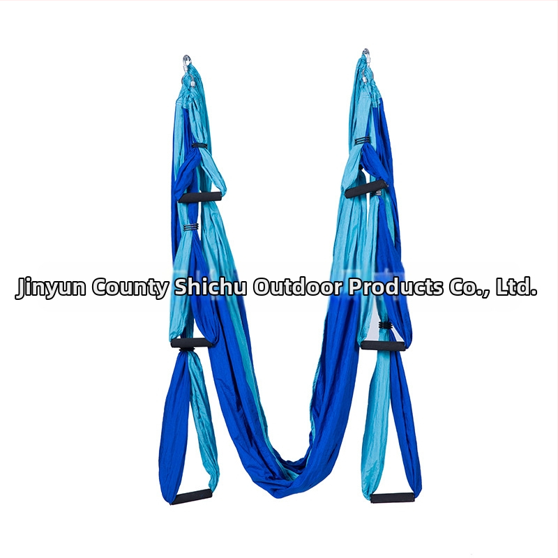 Rūpnīcas pieplūdes gaisa jogas šūpuļtīkls ar 6 rokturiem jogas studijā ar roku stāvēšanas fitnesa iekštelpu neelastīgu neilona audumu