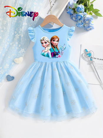 Individualiai pritaikyta mergaičių vasarinė suknelė su skraidančiomis rankovėmis, 25 stilių, vaikiškas trumpomis rankovėmis tinklinis sijonas su Elsa princesės sijonu
