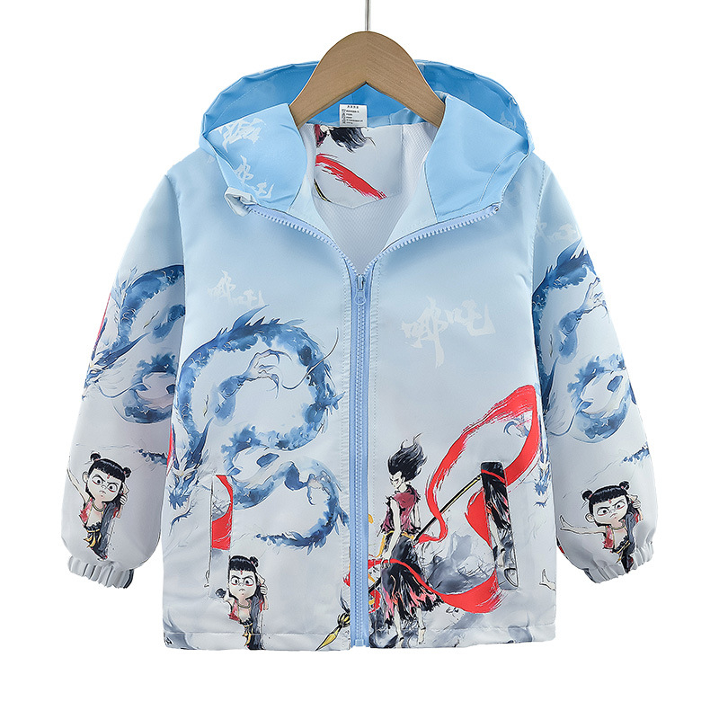 Zēnu Nezha jaka maziem bērniem, stilīga multfilmu jaka zēniem un meitenēm, 2025. gada pavasaris un rudens, jauns modelis