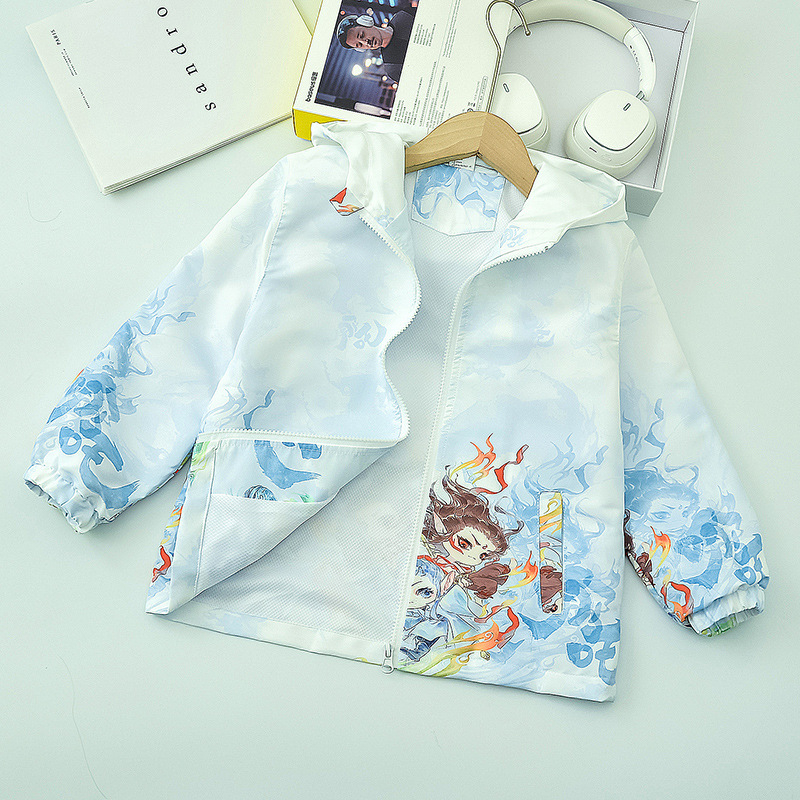 Zēnu Nezha jaka maziem bērniem, stilīga multfilmu jaka zēniem un meitenēm, 2025. gada pavasaris un rudens, jauns modelis