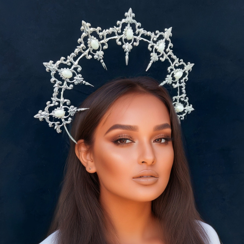 LOLITA Lolita Mūsų Lady Halo Crown Tamsūs gotikiniai plaukų aksesuarai Apsirengti perdėtai perdėtai podiumo spektaklio galvos apdangalai