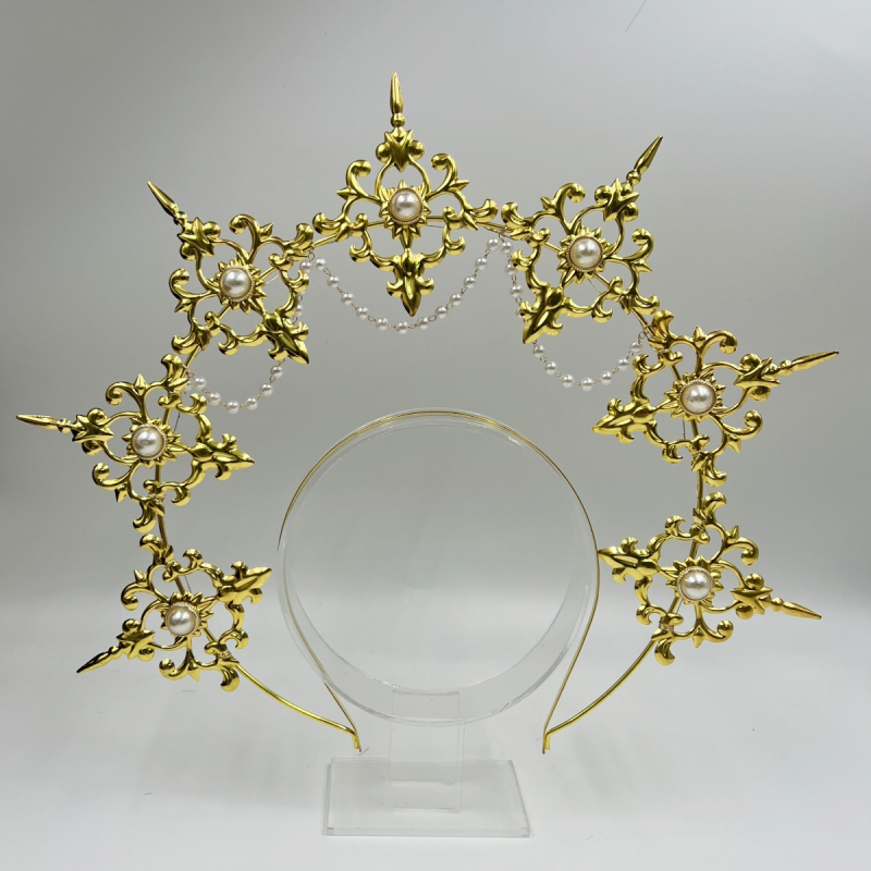 LOLITA Lolita Mūsų Lady Halo Crown Tamsūs gotikiniai plaukų aksesuarai Apsirengti perdėtai perdėtai podiumo spektaklio galvos apdangalai