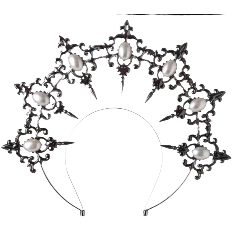 LOLITA Lolita Mūsų Lady Halo Crown Tamsūs gotikiniai plaukų aksesuarai Apsirengti perdėtai perdėtai podiumo spektaklio galvos apdangalai
