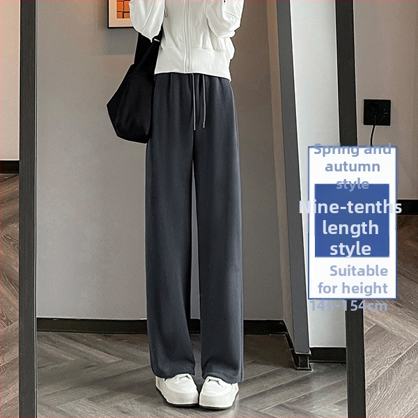 Sive uske ženske proljetne, jesenske i zimske trenirke visokog struka, ravne, drapirane, male ležerne sportske duge hlače