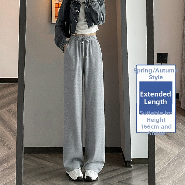 Sive uske ženske proljetne, jesenske i zimske trenirke visokog struka, ravne, drapirane, male ležerne sportske duge hlače