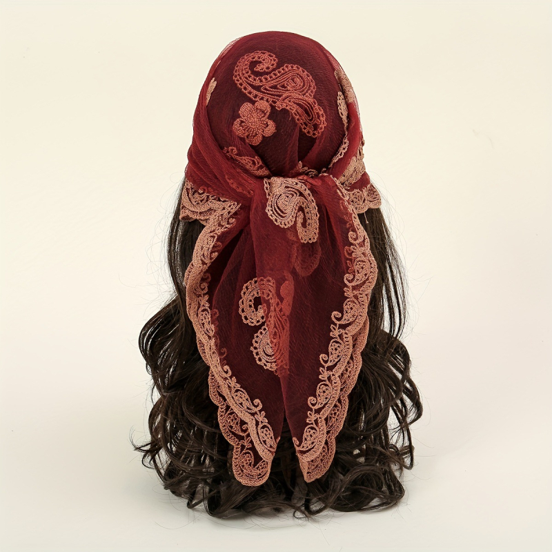 2025. aasta piiriülene uus Euroopa ja Ameerika 31.5 elegantne hingav taskurätik-sall 31.5 pitsilise lillemustriga