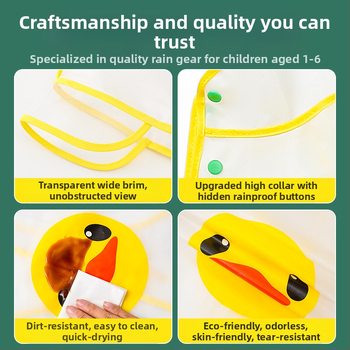 Παιδικό Αδιάβροχο για Αγόρια με Διαφανές Γείσο, Κίτρινο Πόντσο με Πάπια, Μακρύ Σώμα, Αδιάβροχο Σετ Μπότες Αδιάβροχης με Δεινόσαυρο, για Κορίτσια