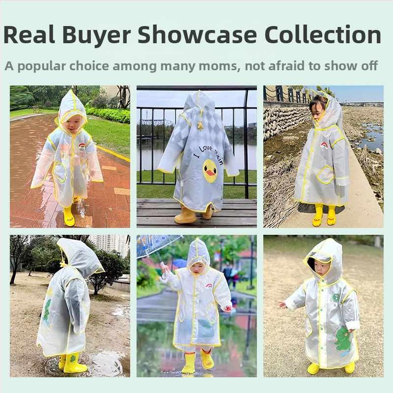 Детски дъждобран за момче, прозрачна козирка, жълто пончо с патица, удължен по цялото тяло, водоустойчив комплект за момичета с динозавърски мотиви