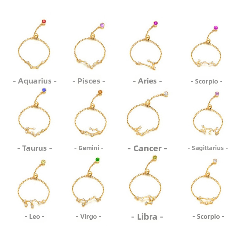 s925 hõbedast naiste sõrmus Korea stiilis mood teemantidega kaetud kaheteistkümne tähtkujuga sõrmus elegantne heledate helmestega nimetissõrmega sõrmus naistele J4963