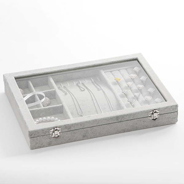 Didelės talpos aksominė žiedų, papuošalų laikymo dėžutė, permatoma padėklo, papuošalų, karolių, papuošalų dėžutė, laikymo dėžutė