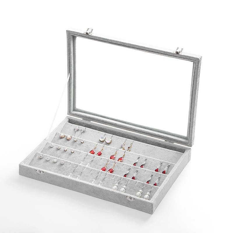 Didelės talpos aksominė žiedų, papuošalų laikymo dėžutė, permatoma padėklo, papuošalų, karolių, papuošalų dėžutė, laikymo dėžutė