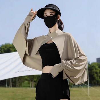 Siidist UV-kattega pikkade varrukatega lahtise kaitsega jope, õhuke välisjoon, jalgrattasõiduks mõeldud naiste õlasall, hingav, sõidujakk