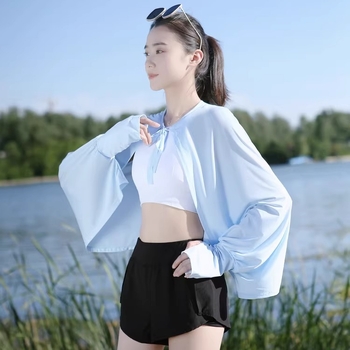 Siidist UV-kattega pikkade varrukatega lahtise kaitsega jope, õhuke välisjoon, jalgrattasõiduks mõeldud naiste õlasall, hingav, sõidujakk