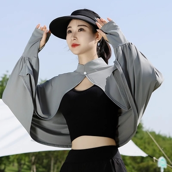 Siidist UV-kattega pikkade varrukatega lahtise kaitsega jope, õhuke välisjoon, jalgrattasõiduks mõeldud naiste õlasall, hingav, sõidujakk