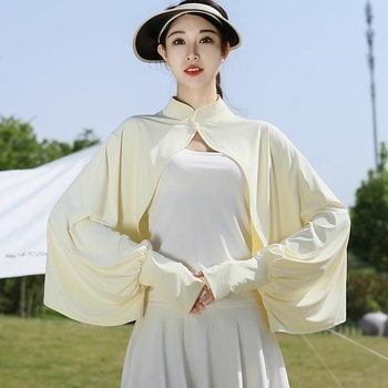 Siidist UV-kattega pikkade varrukatega lahtise kaitsega jope, õhuke välisjoon, jalgrattasõiduks mõeldud naiste õlasall, hingav, sõidujakk