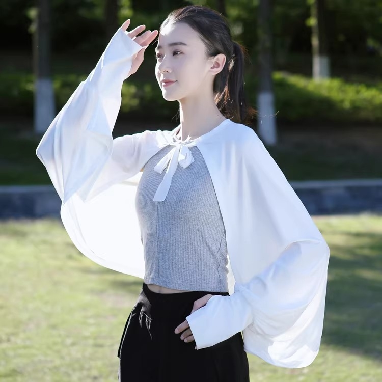 Siidist UV-kattega pikkade varrukatega lahtise kaitsega jope, õhuke välisjoon, jalgrattasõiduks mõeldud naiste õlasall, hingav, sõidujakk