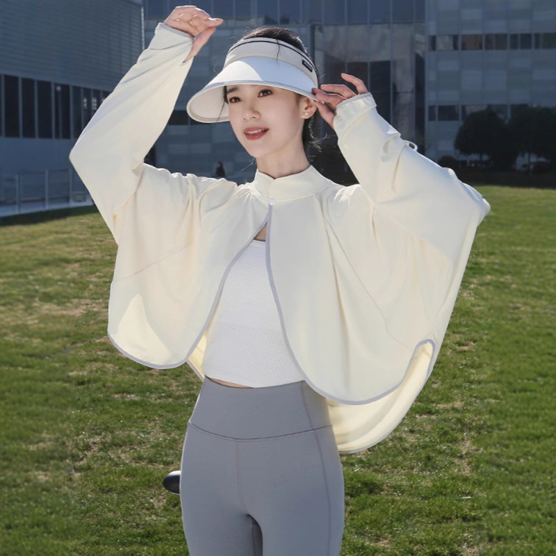Siidist UV-kattega pikkade varrukatega lahtise kaitsega jope, õhuke välisjoon, jalgrattasõiduks mõeldud naiste õlasall, hingav, sõidujakk