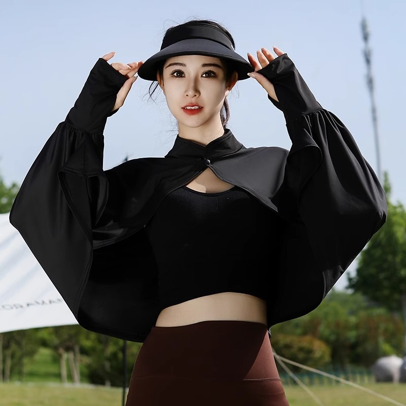 Siidist UV-kattega pikkade varrukatega lahtise kaitsega jope, õhuke välisjoon, jalgrattasõiduks mõeldud naiste õlasall, hingav, sõidujakk