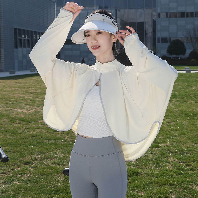 Siidist UV-kattega pikkade varrukatega lahtise kaitsega jope, õhuke välisjoon, jalgrattasõiduks mõeldud naiste õlasall, hingav, sõidujakk