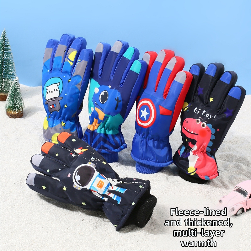 Детски ски ръкавици, детски топли снежни игри, водоустойчиви зимни кадифени удебелени ръкавици за колоездене за бебета и момичета