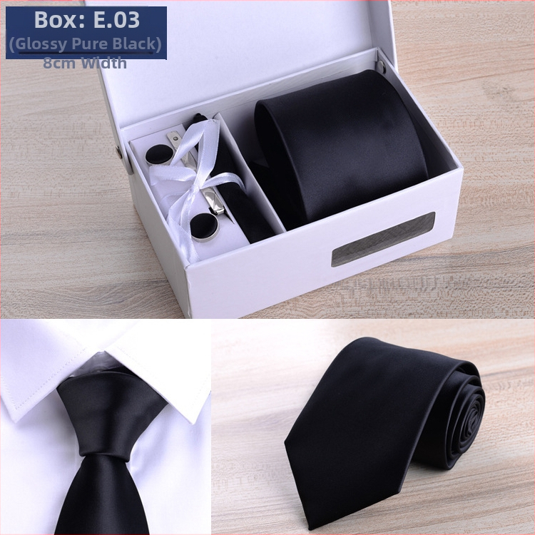 Фабричен трансграничен мъжки костюм от шест части, бизнес черен 8 см, раиран, вратовръзка за ръка, вратовръзка за младоженец, сватбена подаръчна кутия