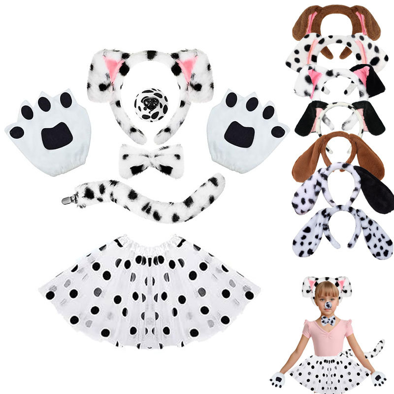 2025 Bandă de susținere pentru urechi de câine dalmațian, urechi de animal realiste de pluș, costum de cosplay pentru câine dalmațian, proaspăt și dulce