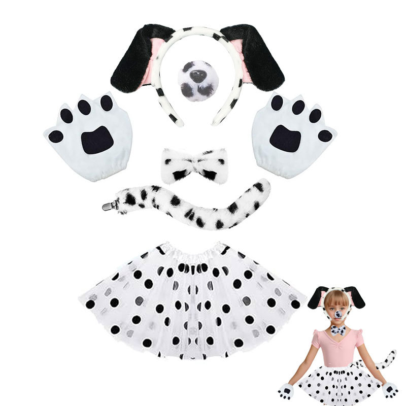 2025 dalmaatsia koera kõrvapaelaga plush-realistlikud loomakõrvad dalmaatsia koera kostüümikostüüm värske ja armas