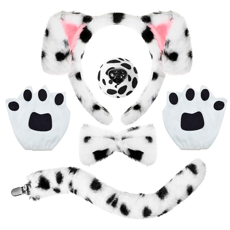 2025 dalmaatsia koera kõrvapaelaga plush-realistlikud loomakõrvad dalmaatsia koera kostüümikostüüm värske ja armas