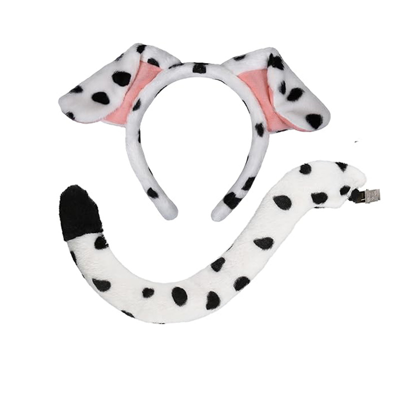 2025 dalmaatsia koera kõrvapaelaga plush-realistlikud loomakõrvad dalmaatsia koera kostüümikostüüm värske ja armas