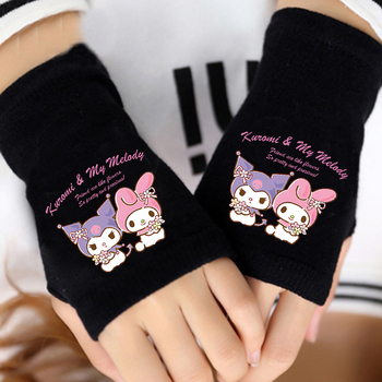 „Coolomi“ vaikiškos mergaičių žieminės puspirščių pirštinės, pastorintos mergaičių žiemai, vidutinio ir didelio dydžio vaikams, „Sanrio“ rudens ir žiemos šiltos pirštinės.