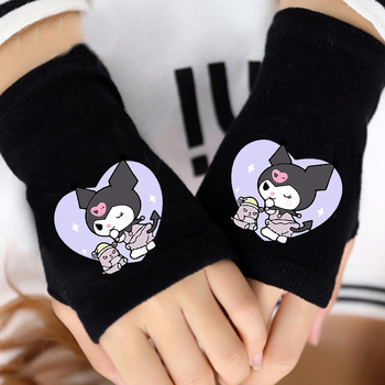 „Coolomi“ vaikiškos mergaičių žieminės puspirščių pirštinės, pastorintos mergaičių žiemai, vidutinio ir didelio dydžio vaikams, „Sanrio“ rudens ir žiemos šiltos pirštinės.