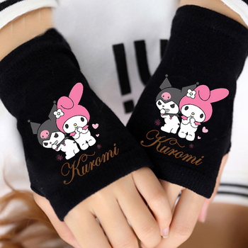 „Coolomi“ vaikiškos mergaičių žieminės puspirščių pirštinės, pastorintos mergaičių žiemai, vidutinio ir didelio dydžio vaikams, „Sanrio“ rudens ir žiemos šiltos pirštinės.