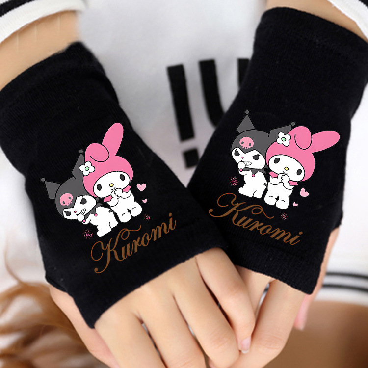 „Coolomi“ vaikiškos mergaičių žieminės puspirščių pirštinės, pastorintos mergaičių žiemai, vidutinio ir didelio dydžio vaikams, „Sanrio“ rudens ir žiemos šiltos pirštinės.