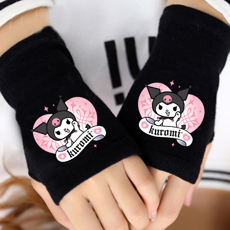 „Coolomi“ vaikiškos mergaičių žieminės puspirščių pirštinės, pastorintos mergaičių žiemai, vidutinio ir didelio dydžio vaikams, „Sanrio“ rudens ir žiemos šiltos pirštinės.