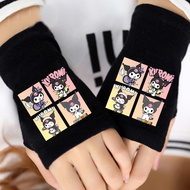 „Coolomi“ vaikiškos mergaičių žieminės puspirščių pirštinės, pastorintos mergaičių žiemai, vidutinio ir didelio dydžio vaikams, „Sanrio“ rudens ir žiemos šiltos pirštinės.