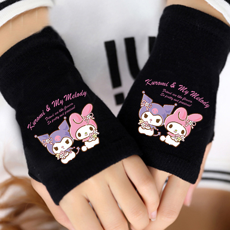 „Coolomi“ vaikiškos mergaičių žieminės puspirščių pirštinės, pastorintos mergaičių žiemai, vidutinio ir didelio dydžio vaikams, „Sanrio“ rudens ir žiemos šiltos pirštinės.