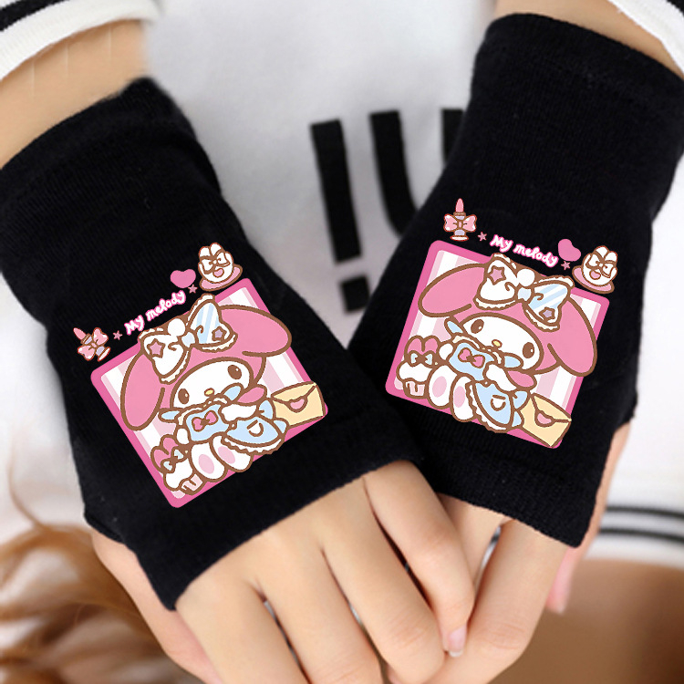 „Coolomi“ vaikiškos mergaičių žieminės puspirščių pirštinės, pastorintos mergaičių žiemai, vidutinio ir didelio dydžio vaikams, „Sanrio“ rudens ir žiemos šiltos pirštinės.