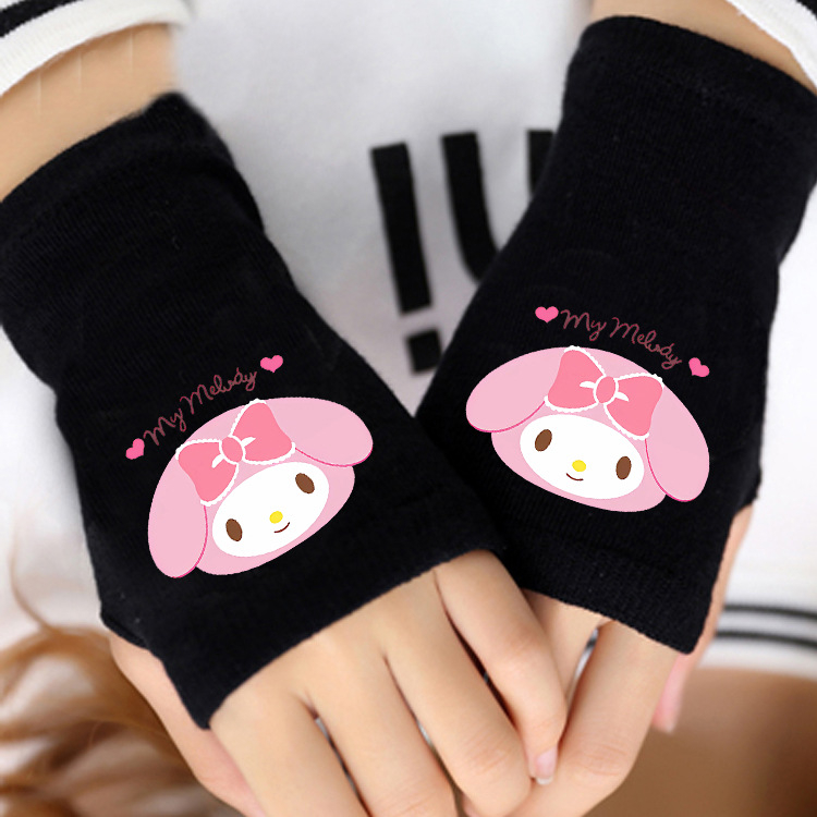 „Coolomi“ vaikiškos mergaičių žieminės puspirščių pirštinės, pastorintos mergaičių žiemai, vidutinio ir didelio dydžio vaikams, „Sanrio“ rudens ir žiemos šiltos pirštinės.