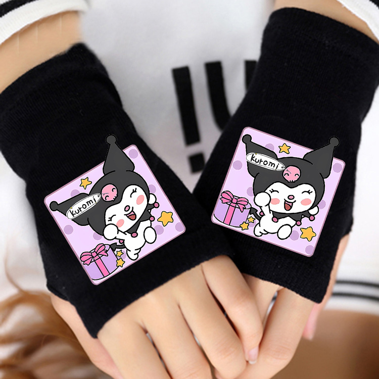 „Coolomi“ vaikiškos mergaičių žieminės puspirščių pirštinės, pastorintos mergaičių žiemai, vidutinio ir didelio dydžio vaikams, „Sanrio“ rudens ir žiemos šiltos pirštinės.