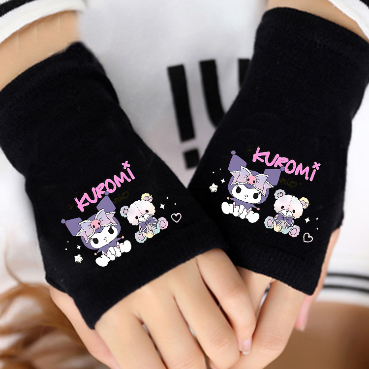 „Coolomi“ vaikiškos mergaičių žieminės puspirščių pirštinės, pastorintos mergaičių žiemai, vidutinio ir didelio dydžio vaikams, „Sanrio“ rudens ir žiemos šiltos pirštinės.