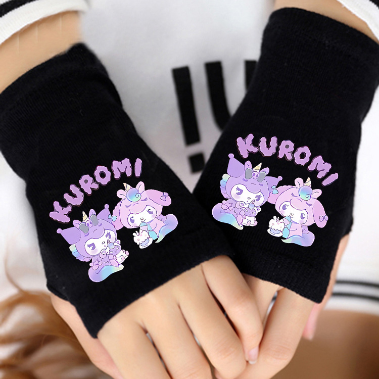 „Coolomi“ vaikiškos mergaičių žieminės puspirščių pirštinės, pastorintos mergaičių žiemai, vidutinio ir didelio dydžio vaikams, „Sanrio“ rudens ir žiemos šiltos pirštinės.