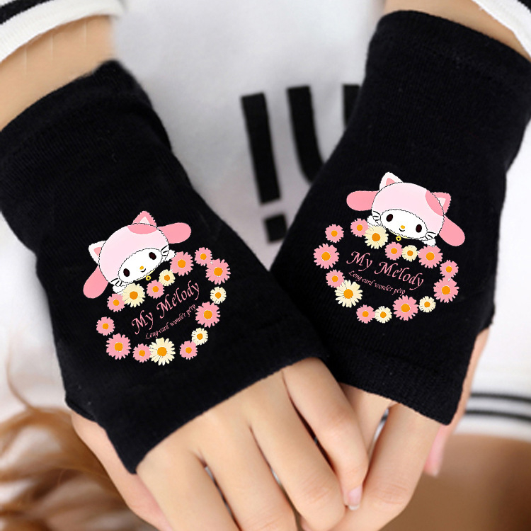 „Coolomi“ vaikiškos mergaičių žieminės puspirščių pirštinės, pastorintos mergaičių žiemai, vidutinio ir didelio dydžio vaikams, „Sanrio“ rudens ir žiemos šiltos pirštinės.