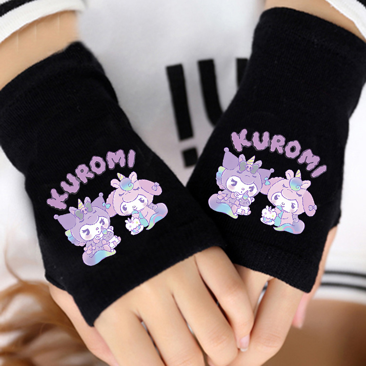 „Coolomi“ vaikiškos mergaičių žieminės puspirščių pirštinės, pastorintos mergaičių žiemai, vidutinio ir didelio dydžio vaikams, „Sanrio“ rudens ir žiemos šiltos pirštinės.