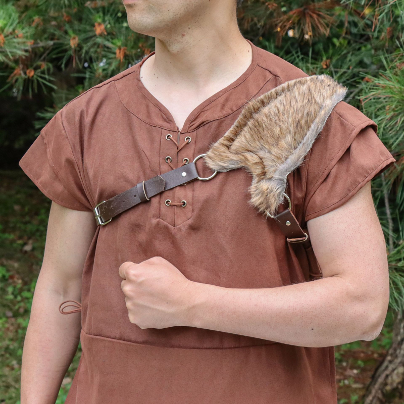Îmbrăcăminte medievală pentru bărbați, joc live, transfrontalieră, Amazon, blană artificială, cu un singur umăr, șal din blană vikingă, pernă de umăr